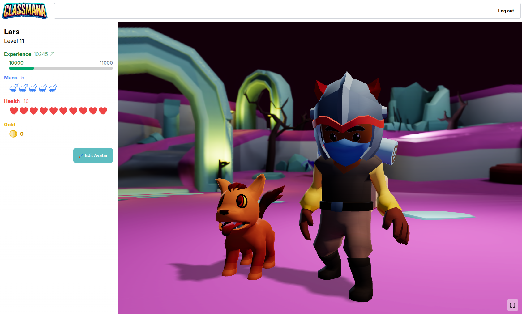 Stjórnborð nemanda með avatar